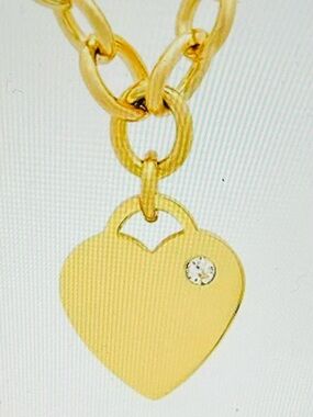Gold-Tone Chain Necklace with Black Heart Pendant by Unbranded